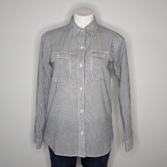 Athleta blue white striped cotton button up XS - Picture 1 of 8